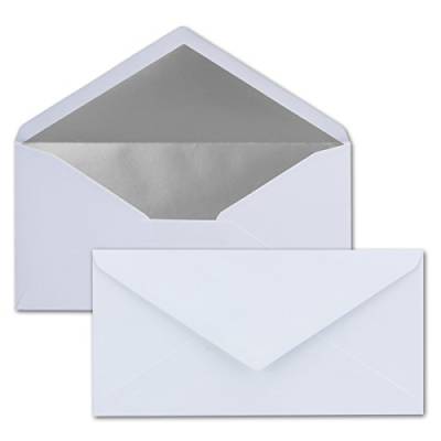100 Brief-Umschläge DIN Lang - Weiß mit Silber-Metallic Innen-Futter - 110 x 220 mm - Nassklebung - festliche Kuverts für Weihnachten von NEUSER PAPIER