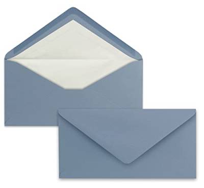 100 x DIN Lang Briefumschläge - Grau-Blau mit weißem Seidenfutter - 11x22 cm - 110 g/m² - ideal für Einladungen, Weihnachtskarten, Glückwunschkarten aus der Serie Farbenfroh von NEUSER PAPIER