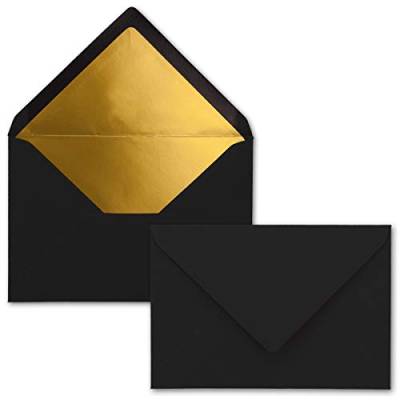 100x - Brief-Umschläge B6 mit Gold Innenfutter - 12,5 x 17,6 cm - Schwarz - (Schwarz) - Nassklebung - FarbenFroh by GUSTAV NEUSER von NEUSER PAPIER