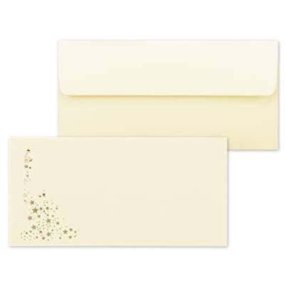 100x Briefumschläge mit Metallic Sternen - DIN Lang - Gold geprägter Sternenregen - Farbe: creme - Vanille, Haftklebung, 100 g/m² - 110 x 220 mm - ideal für Weihnachten von NEUSER PAPIER
