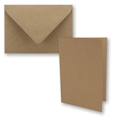 150x braunes Vintage Kraftpapier Falt-Karten SET mit Umschlägen DIN A5-21 x 14,8 cm - Braun - Recycling - Klapp-Karten - blanko von NEUSER PAPIER