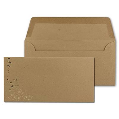 250x Kraftpapier Briefumschläge mit Metallic Sternen - DIN Lang - Gold geprägter Sternenregen - Farbe: Braun - Nassklebung - 120 g/m² - 110 x 220 mm - ideal für Weihnachten von NEUSER PAPIER