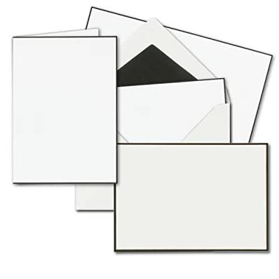 50x Trauerkarten Sets - DIN A6 Doppelkarten mit gefütterten Umschlägen C6 - beides mit handgemachter schwarzer Rand - Faltkarten von NEUSER PAPIER