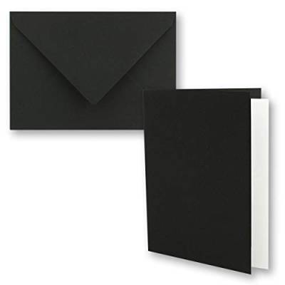 50x Vintage Kraftpapier Faltkarten SET - schwarz - mit Umschlägen und Einlegern DIN B6-12 x 16,9 cm - blanko Recycling Klappkarten - GUSTAV NEUSER von NEUSER PAPIER