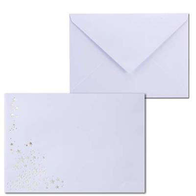 50x Weihnachts-Briefumschläge - DIN C6 - mit Silber-Metallic geprägtem Sternenregen -Farbe: Weiß - Nassklebung, 90 g/m² - 114 x 162 mm - Marke: GUSTAV NEUSER von NEUSER PAPIER