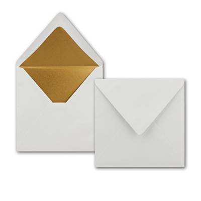 75 Quadratische Brief-Umschläge 16,5 x 16,5 cm in Weiß mit goldenem Seidenfutter - Nassklebung Brief-Kuverts - 120g/m² - NEUSER PAPIER von NEUSER PAPIER