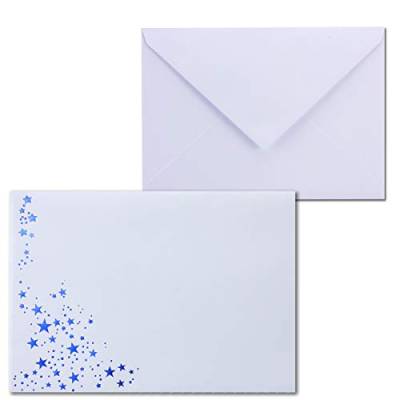 75x Weihnachts-Briefumschläge - DIN C6 - mit Blau-Metallic geprägtem Sternenregen -Farbe: Weiß - Nassklebung, 90 g/m² - 114 x 162 mm - Marke: GUSTAV NEUSER von NEUSER PAPIER