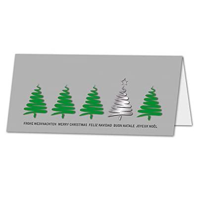 NEUSER PAPIER 10x Weihnachtskarte DIN Lang in Grau mit grünen Tannenbäumen und Text - Faltkarten mit Weihnachtsmotiv - 9,8 x 21 cm - Weihnachtsgrüße für Firmen und Privat von NEUSER PAPIER
