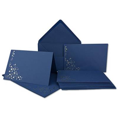 NEUSER PAPIER 40x Faltkarten-Set mit Umschlägen DIN B6 - Dunkelblau (Blau) mit goldenen Metallic Sternen - 11,5 x 17 cm - bedruckbar - Ideal für Weihnachtskarten von NEUSER PAPIER