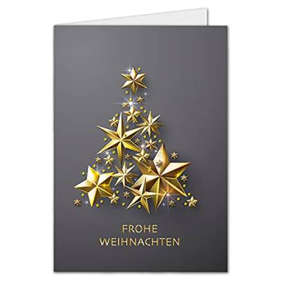 NEUSER PAPIER 5 XL Weihnachtskarte DIN A5 mit goldenem Weihnachtsbaum aus Sternen - Faltkarten mit Weihnachtsmotiv - 14,8 x 21 cm - Weihnachtsgrüße für Firmen und Privat von NEUSER PAPIER