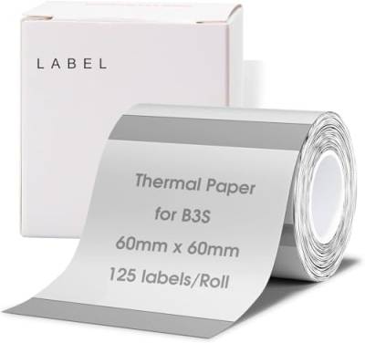 NIIMBOT B3S Etiketten, 2.36 "x2.36"(60x60mm) Thermoaufkleber, wasserfestes, ölbeständiges Etikettenband für Lebensmittel, Adressen, Geschenke, 1 Rolle mit 125 selbstklebenden Etiketten von NIIMBOT