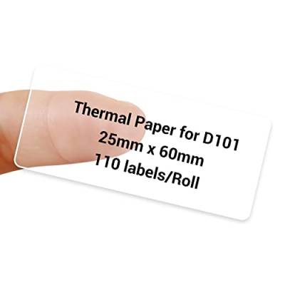 NIIMBOT D101 Etiketten, 25 x 60 mm, Thermo-Aufkleber, wasserdicht, öl- und reißfest, selbstklebende Barcode-Etiketten für NIIMBOT D101 Etikettenhersteller, 1 Rolle mit 110 Papieren (transparent) von NIIMBOT