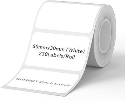NIIMBOT Thermo Etiketten Selbstklebend, B1/B21/B3S Etikettenband Papier für Schule, Zuhause, Büro, Kleine Unternehmen (Weiß-Rechteck-50 x 30mm) von NIIMBOT