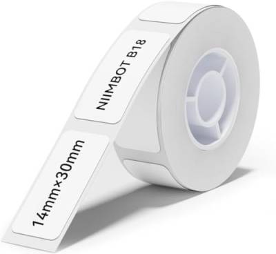 NIIMBOT Thermotransfer Etiketten Selbstklebende Rolle nur für B18 Etikettendrucker, PET Aufkleber Beschriftungsetiketten Etikettenband Wasserdicht Haltbares Schriftband, 14 x 30 mm - 190pcs, Weiß von NIIMBOT
