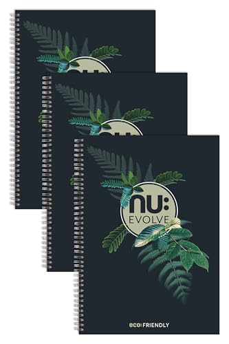 NU Notizbücher – Evolve Range – recyceltes Notizbuch – A4-Notizbuch – Spiralbindung – Schreibwaren-Notizbücher – professioneller Notizblock – 120 Seiten – Multipack mit 3 Stück von NU