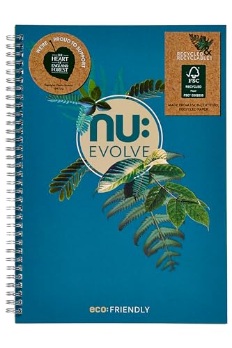 NU Notizbücher – Evolve Teal Range – recyceltes Notizbuch – A4-Notizbuch – Spiralbindung, 120 Seiten (NU004095-FSC) von NU