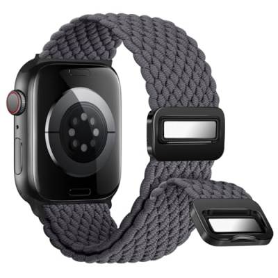 Nepfaivy Geflochtenes Armband Kompatibel mit Apple Watch Armband 40mm 41mm 38mm, Nylon Elastisches Band mit Magnetischer Schnalle für iWatch Series 9/8/SE/7/6/5/4/3/2/1(S, Spacegrau) von Nepfaivy