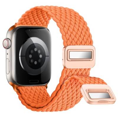 Nepfaivy Geflochtenes Armband Kompatibel mit Apple Watch Armband 45mm 44mm 49mm 42mm, Nylon Elastisches Band mit Magnetischer Schnalle für iWatch Series 9/8/SE/7/6/5/4/3/2/1/Ultra(M, Orange) von Nepfaivy