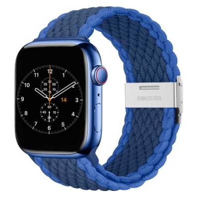 Nepfaivy Geflochtenes Armband Kompatibel mit Apple Watch Armband 45mm 44mm 49mm 42mm für Damen Herren, Nylon Stoff Sport Band für iWatch Series 9/8/Ultra/SE/7/6/5/4/3/2/1(M, Bilateral blau) von Nepfaivy