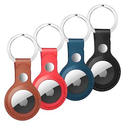 Nepfaivy Schlüsselanhänger Hülle für Airtag aus PU-Leder - 4er Pack Anhänger Kompatibel mit Apple Airtag, Tragbares Leder Case Zubehör für Air Tag Tracker(Braun + Rot + Blau + Schwarz) von Nepfaivy