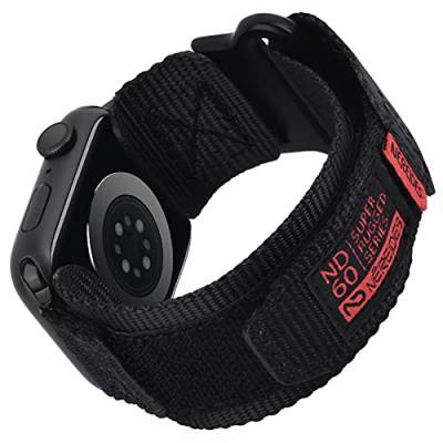 Nereides Kompatibel mit Apple Watch Armband 44mm 45mm 42mm, Soft Nylon Sportarmband, Klett Design für Apple Watch Band Series 9/8/7/6/5/4/3/2/1/SE/SE2 Schwarz von Nereides