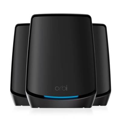 NETGEAR Orbi WiFi 6 Mesh WLAN System (RBK863SB), Triband Mesh, Router mit 2 Satelliten-Repeatern, Abdeckung von bis zu 540 m² und 100 Geräten, Armor Abonnement, AX6000 (bis zu 6 GBit/s) von Netgear