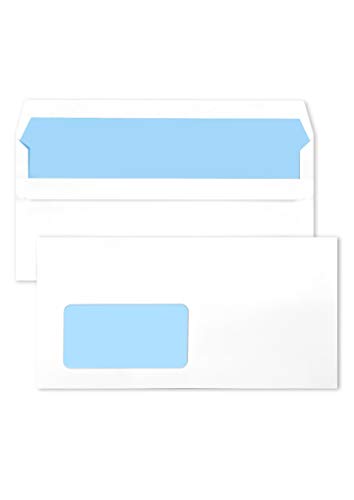 Netuno 1000 Brief-Umschläge din lang mit Sichtfenster links lange Fensterumschläge selbstklebend 110x220 mm 75g Briefhüllen DL Brief-Umschlag Fensterumschlag Papierumschlag lang Innendruck von Netuno