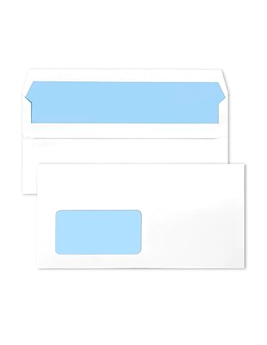 Netuno 1000 Briefumschläge DIN lang mit Fenster selbstklebend lange Umschläge Fenster Weiß mit Innendruck weiße Brief-Kuverts mit Sichtfenster links Briefhüllen Fenster Briefumschlag DL von Netuno
