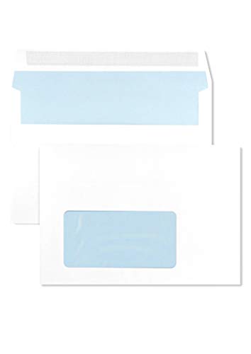 Netuno 1000 weiße Briefumschläge DIN C6 114x 162 mm gerade Klappe selbstklebend mit Fenster links 75g Briefhüllen weiß mit blauem Innendruck Briefkuverts Geschäftsumschläge C6 Fensterumschläge von Netuno