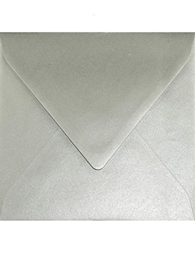 Netuno 25 Perlmutt-Silber Kuverts quadratisch 155 x 155 mm 110g Sirio Pearl Platinum Umschläge aus Metallic Papier glänzende Briefumschläge metallicfarbene Briefhüllen Pearlpapier wedding envelope von Netuno