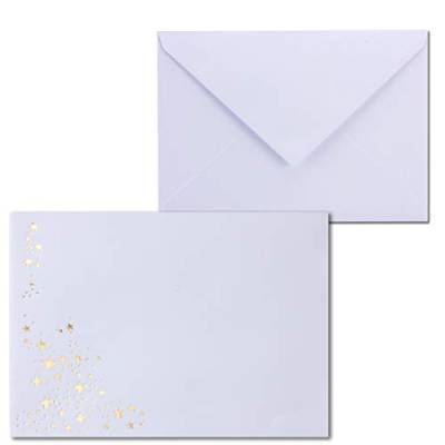 50 Stück Briefumschläge DIN C6, 162 x 115 mm, weiß mit goldenen Metallic-Folien-Sternen, Naßklebung von Neuser