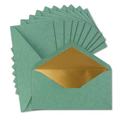 Neuser 100 Stück Gold gefütterte Vintage-Umschläge DIN Lang 110 x 220 mm Kraft-Papier Eukalyptus (Grün) Recycling Nassklebung - Umwelt by Gustav von Neuser