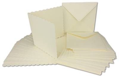 Neuser 50x Quadratisches Falt-Karten-Set mit Wellen-Schnitt-Rand & Brief-Umschlägen I Farbe: Creme I 14,5 x 14,5 cm I Papier-Bastel-Set inklusive hochwertiger Box I Gustav von Neuser