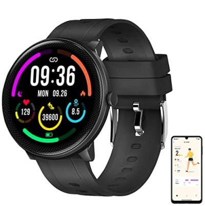 Newgen Medicals Gesundheitsuhr: ELESION-kompatible Fitness-Smartwatch, Bluetooth, SpO2, Alexa, IP68 (Smartwatch Damen, Smartwatch Herren, iPhone Speicher) von Newgen Medicals