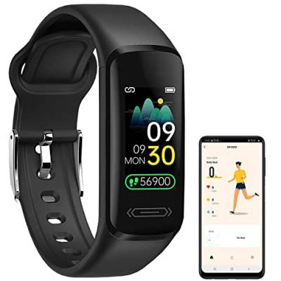 Newgen Medicals Smartwatch: ELESION-kompatibles Fitness-Armband, Farbdisplay, Bluetooth, App, IP68 (Schrittzähler, Uhr mit Blutdruckmessung, iPhone wasserdicht) von Newgen Medicals