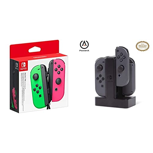 Joy-Con 2er-Set Neon-Grün/Neon-Pink + PowerA Joy-Con-Ladestation für Nintendo Switch, USB von Nintendo