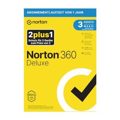 Norton 360 Deluxe 2024, 2+1 Edition, Antivirus, Unlimited Secure VPN, Password Manager | 3 Geräte | 1 Jahr | PC/Mac/Android | Aktivierungscode in Originalverpackung von Norton