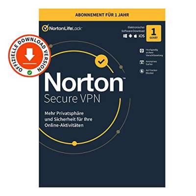 Norton Secure VPN 2021 | 1 Gerät | 1 Jahr | PC/Mac/Android | Aktivierungscode per Email von Norton