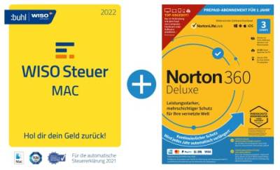 WISO Steuer-Mac 2022 (für Steuerjahr 2021) + Norton 360 2022 Deluxe (3 Geräte) | Mac Aktivierungscode per Email von Norton