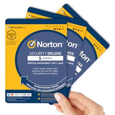 3 Stück - Norton Security Deluxe 5 Geräte / 1 Jahr - 2024 - 2025 【OHNE ABO】 Inklusive Antiviren Software - für Windows, Mac, Android, iOS - PKC von NortonLifeLock