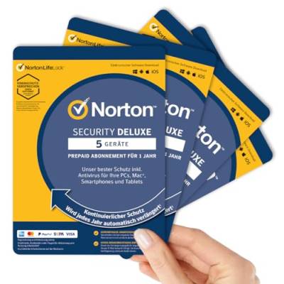 4 Stück - Norton Security Deluxe 5 Geräte / 1 Jahr - 2024 - 2025 【OHNE ABO】 Inklusive Antiviren Software - für Windows, Mac, Android, iOS - PKC von NortonLifeLock