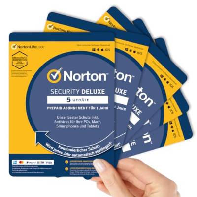 5 Stück - Norton Security Deluxe 5 Geräte / 1 Jahr - 2024 - 2025 【OHNE ABO】 Inklusive Antiviren Software - für Windows, Mac, Android, iOS - PKC von NortonLifeLock