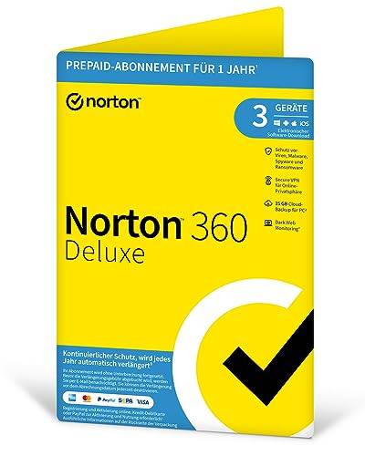 Norton 360 Deluxe 3 Geräte / 1 Jahr | Antivirus | Internet Security | Secure VPN | Passwort-Manager | Firewall | PC/Mac/Android/iOS | Aktivierungscode per Post von NortonLifeLock