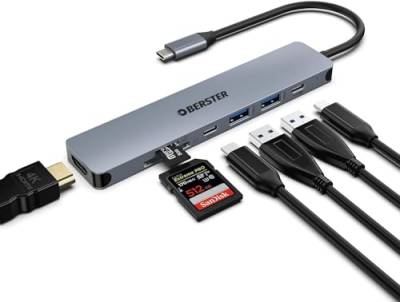OBERSTER USB C HUB, USB Docking HUB, USB Adapter Docking, 7 in 1 USB C HUB mit 4K HDMI, 100 W PD, 2 USB 3.0, USB C 3.0, SD/TF Kartenleser, kompatibel mit Windows, Laptop von OBERSTER