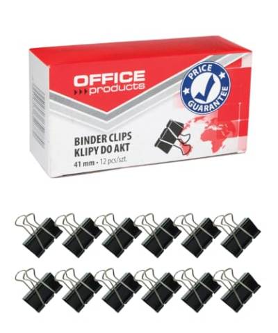 Office Products Foldback-Klammern 41 mm / 12 Stück/aus Metall/Schwarz/Silber/Unempfindlich Gegen Verformung/Büroklammern Papierklammern von OFFICE PRODUCTS