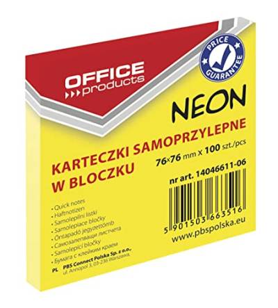 OFFICE PRODUCTS 14046611-06 Haftnotiz 76 x 76 mm, 1 X 100 Blatt, Neon/gelb von OFFICER PRODUCTS