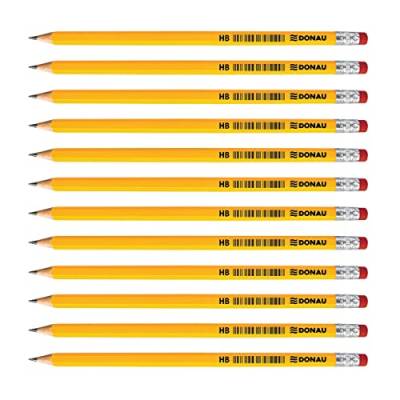 OFFICER PRODUCTS DONAU 7386001PL-99 Bleistift Holz: 12 HB Bleistifte mit Radiergummi / 12 Stück / 12er Pack/Ungiftig/Farbe: Gelb von OFFICER PRODUCTS