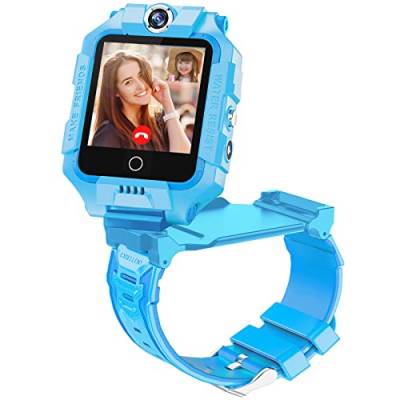 4G GPS Smartwatch für Mädchen Jungen,IP67 Wasserdicht Sport Smart Watch Telefon für Kinder,mit Kamera WiFi Video Telefonanruf SOS Schrittzähler Geschenke für Kinder 3-14 Yea,T10 360° Dual-Kamera blau von OKYUK