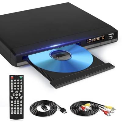 HD DVD Player mit USB-Anschluss, HDMI Region Free DVD Player für Smart TV, HDMI/RCA Ausgangskabel inklusive, Unterbrechungspunktspeicherung, Eingebautes PAL/NTSC, CD Player für Zuhause (nicht Blu-ray) von OKYUK