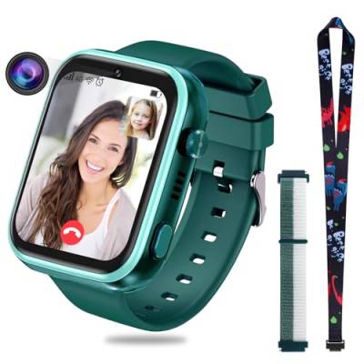 OKYUK 4G Smartwatch für Kinder, GPS-Tracker, mehrere Desktop-Stile zur Auswahl, Zwei-Wege-Anrufe, Bildkompetenz, SOS, WLAN, wasserdichter Touchscreen für 4–12 Jungen und Mädchen (Grün) von OKYUK